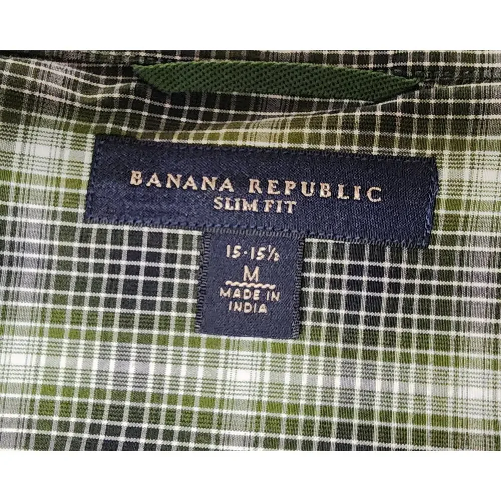 Banana Republic Button Down Slim Fit Mens Multi Green Plaid Shirt Sz M 15-15.5